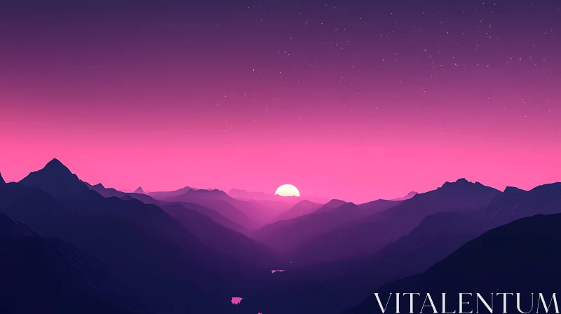 Mountain Sunset with Pink Sky AI Image