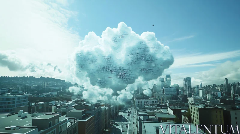 Cityscape with Floating Text Cloud AI Image