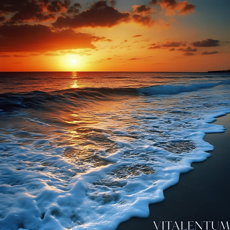 AI ART Ocean Sunset with Rolling Waves