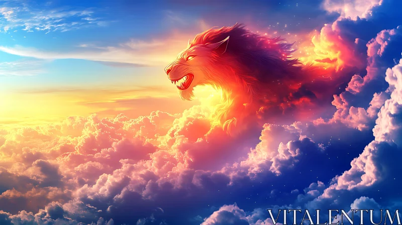 Celestial Roar: Lion Above the Clouds AI Image