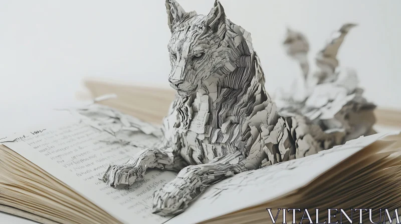 AI ART Intricate Paper Wolf Art