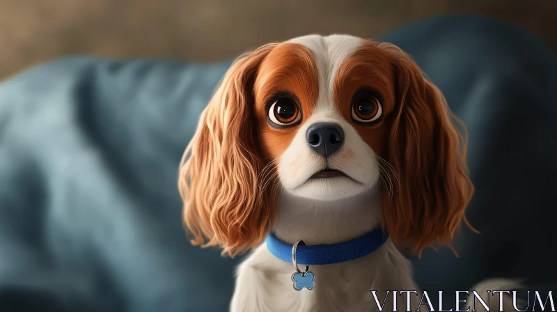 AI ART Cute Spaniel Puppy with Blue Collar