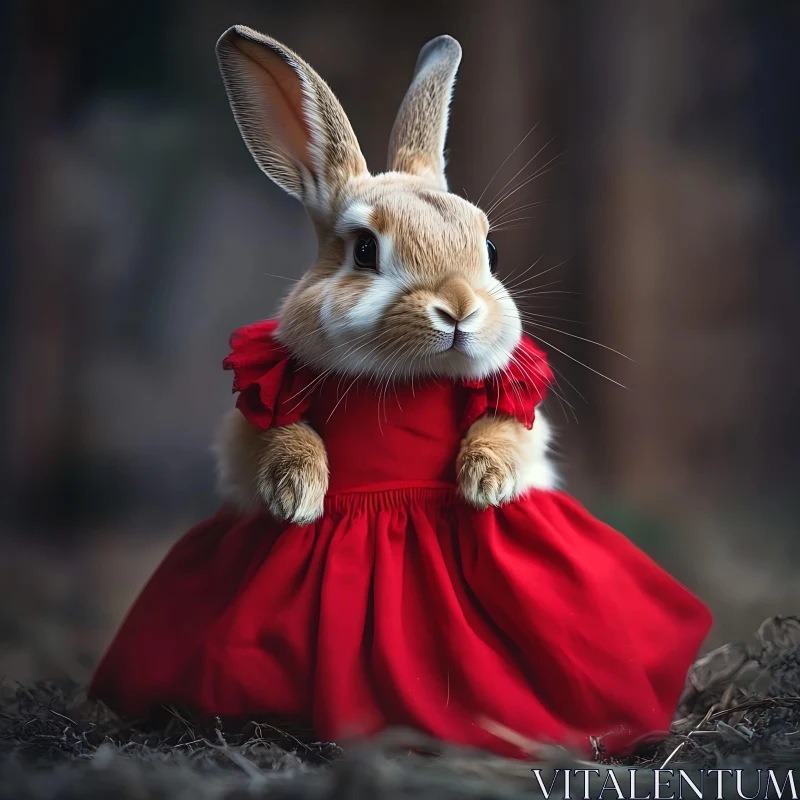 Rabbit in a Red Dress AI Image