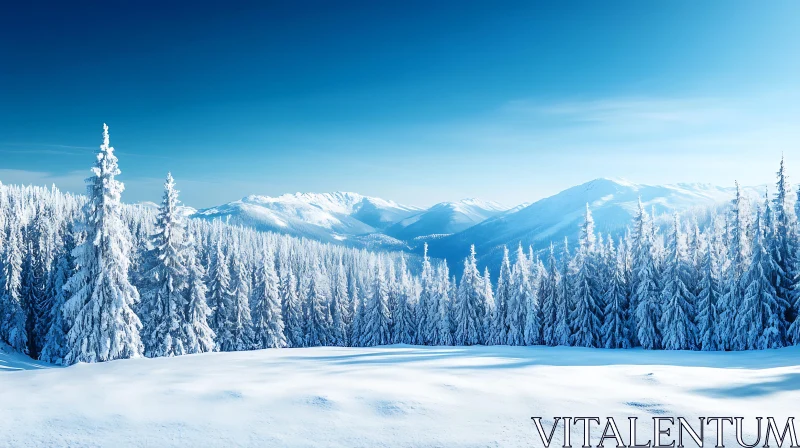 AI ART Snowy Winter Forest and Mountain Scenery