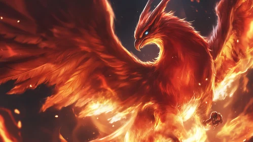 Fiery Phoenix Illustration with Intense Gaze