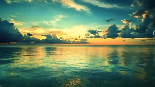 Calm Sea at Dusk with Cloud Reflections