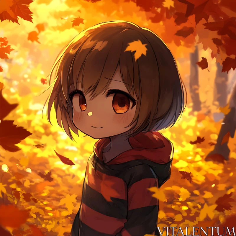 Anime Girl with Autumn Leaves AI Image