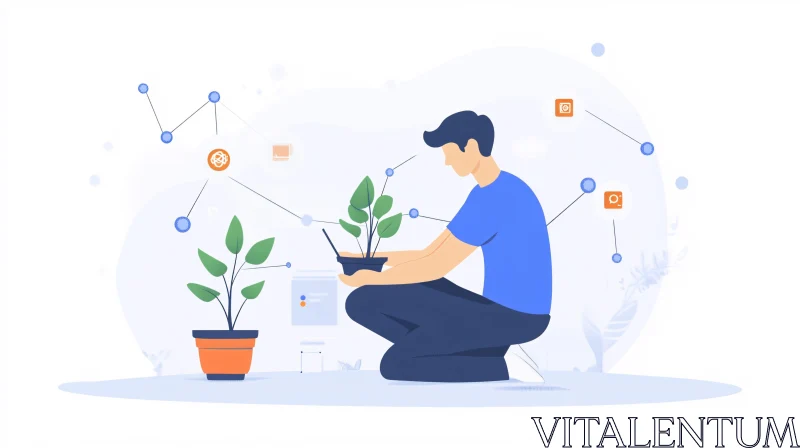 AI ART Tech-Savvy Gardener Illustration