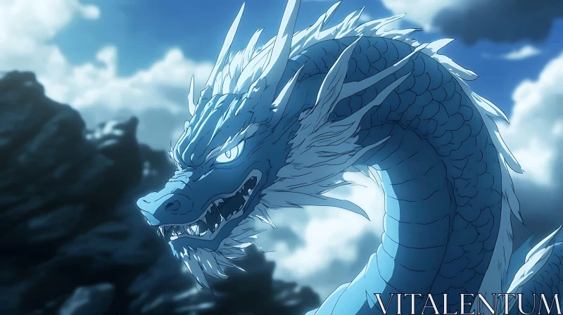 Fierce Blue Dragon in Mystical Landscape AI Image