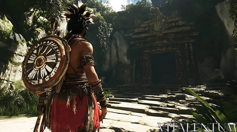 Warrior at the Temple Gate AI Image