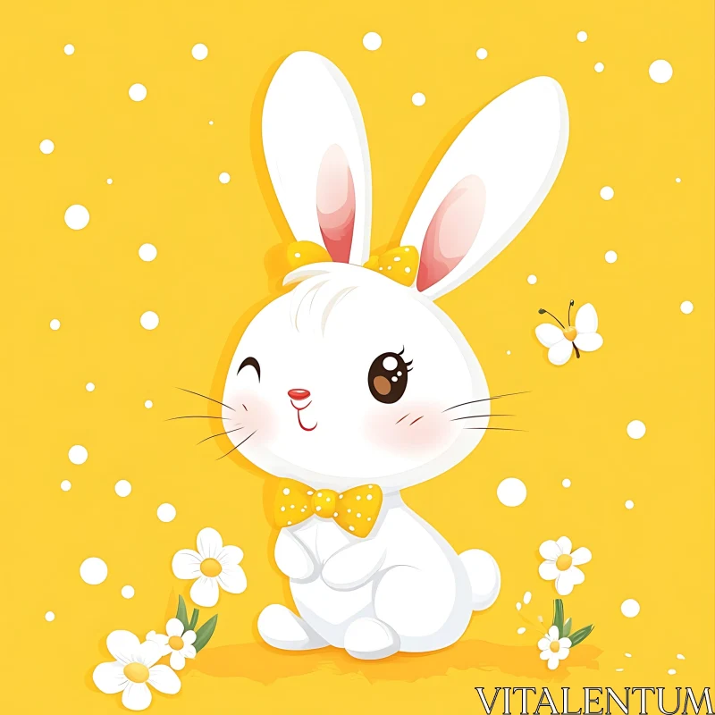 Cute White Rabbit in Cartoon Style AI Image