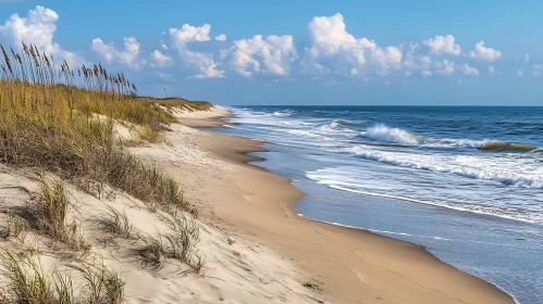 Coastal Serenity: Waves and Sandy Beach