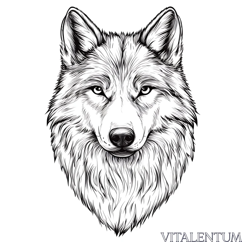 Monochrome Wolf Face Drawing AI Image