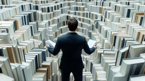 Man in Book Labyrinth