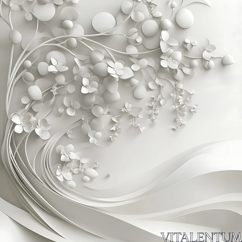 AI ART Minimalist White Floral Abstract Art