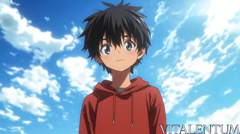 Anime Boy in Red Hoodie AI Image