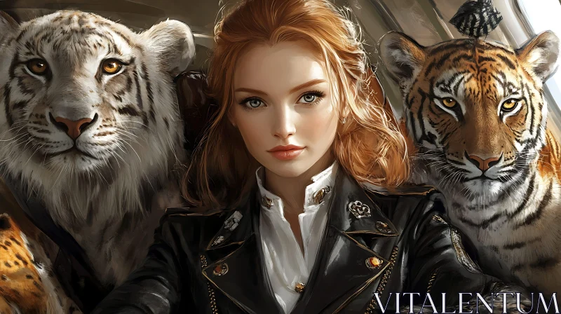 Portrait of a Woman with Tigers AI Image