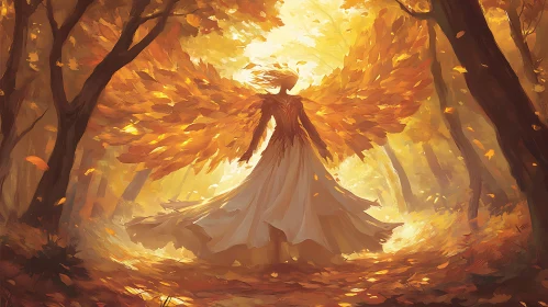 Forest Angel with Golden Wings
