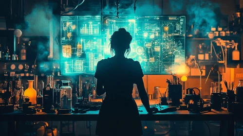 Woman in Science Lab Analyzing Data