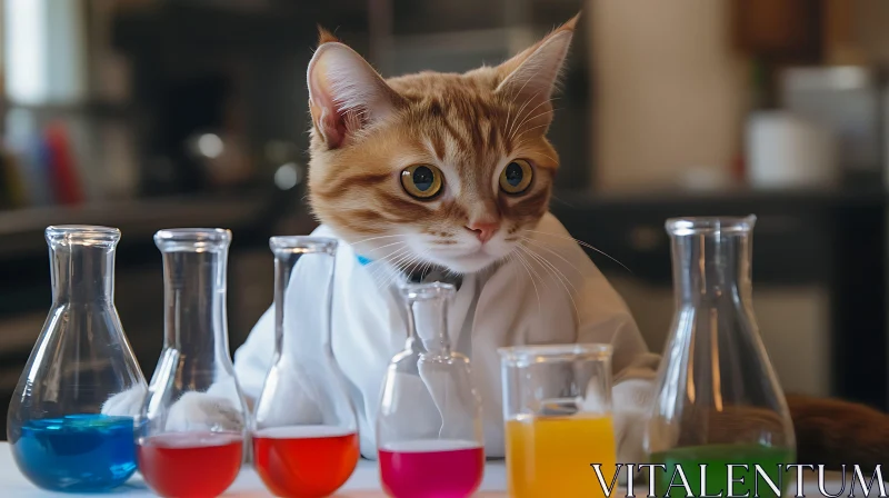 Feline Scientist at Work AI Image