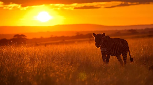 Sunset Tiger in the Savanna