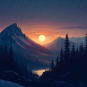 Peaceful Mountain Sunset Landscape