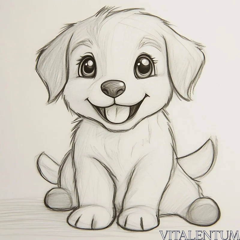 Charming Sketch of a Happy Puppy AI Image