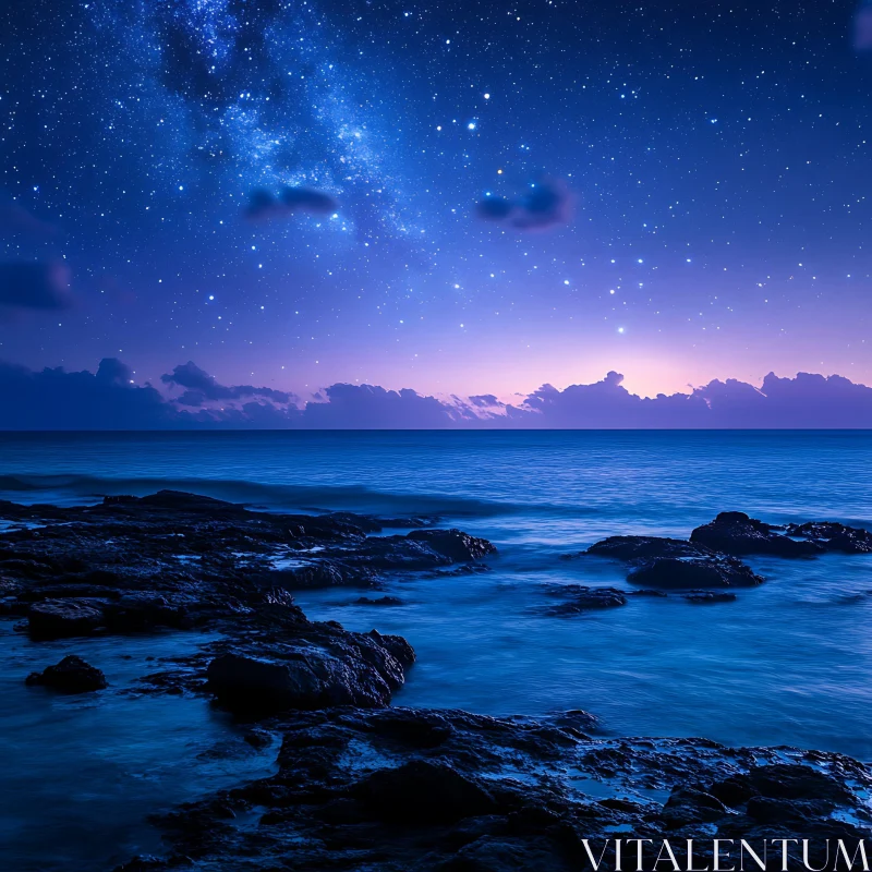 Coastal Night Under a Starry Sky AI Image