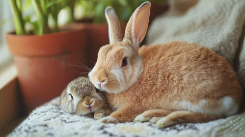 A pair of bunnies resting