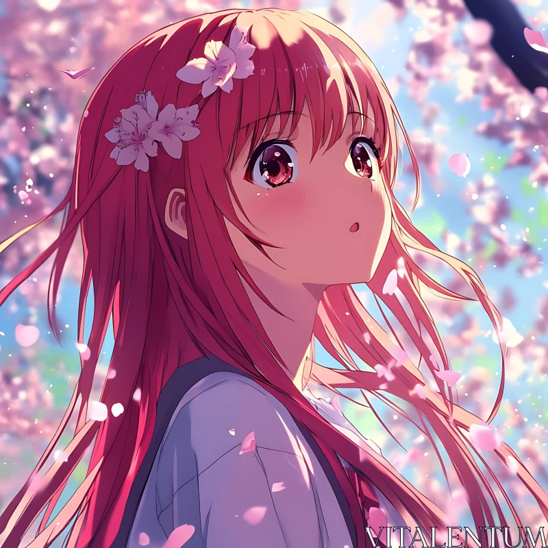 Sakura Petals and Anime Girl AI Image