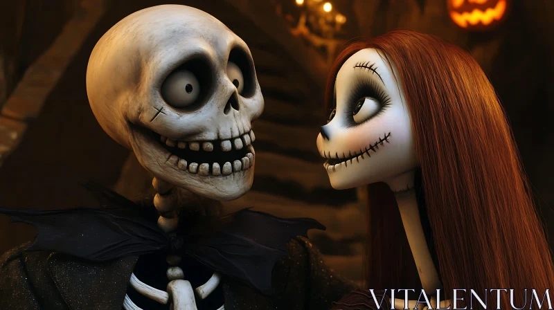Animated Halloween Romance: A Loving Gaze AI Image