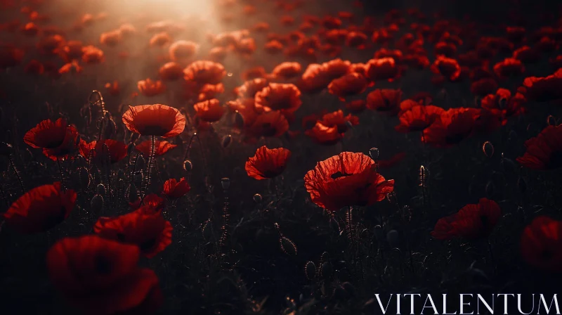 Radiant Poppies Bathed in Soft Sunset Light AI Image