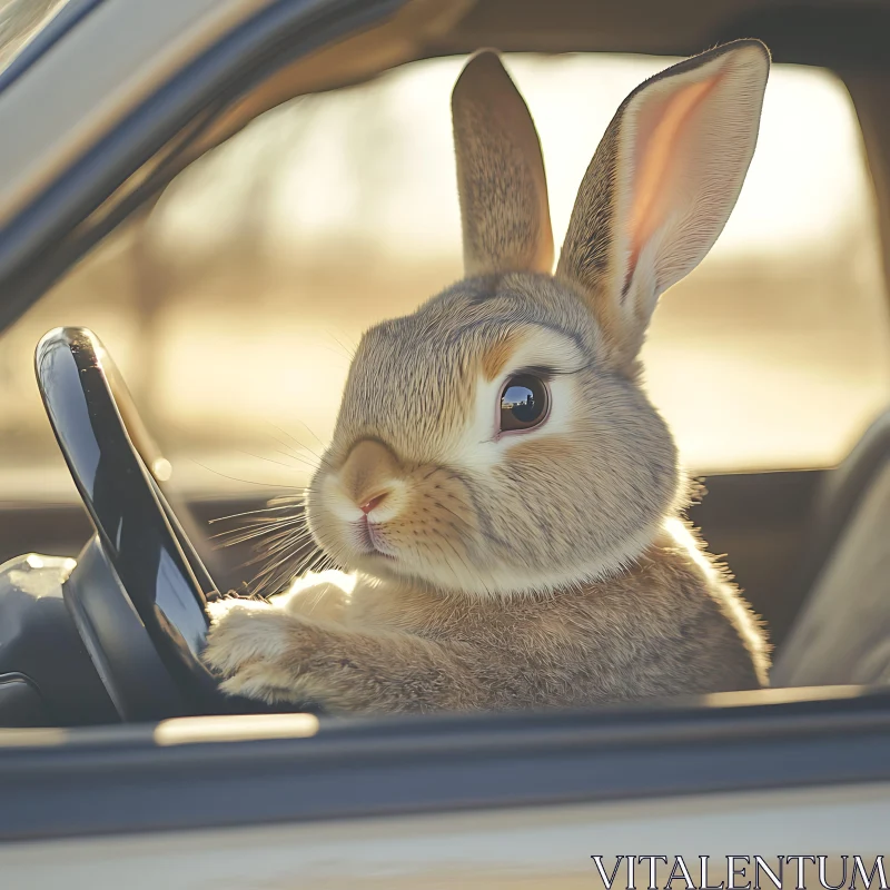 Humorous Rabbit Behind the Wheel AI Image