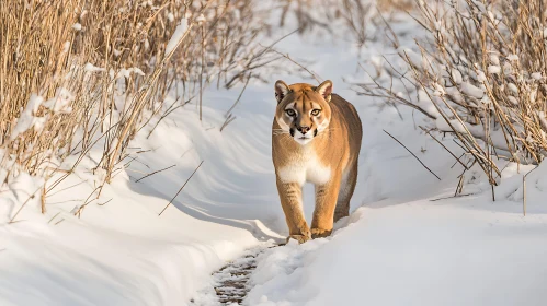 Mountain Lion in Winter Wonderland