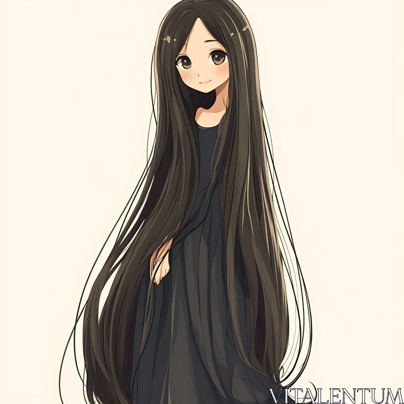 Cute Anime Girl with Long Hair Artwork AI Image