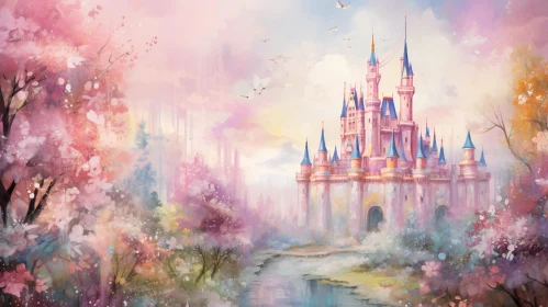 Magical Castle in Spring Pastels