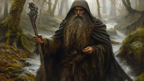 Enigmatic Wizard in Woodland Scene