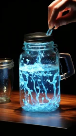 Blue Liquid in Glass Jar: A Neon Photorealistic Masterpiece