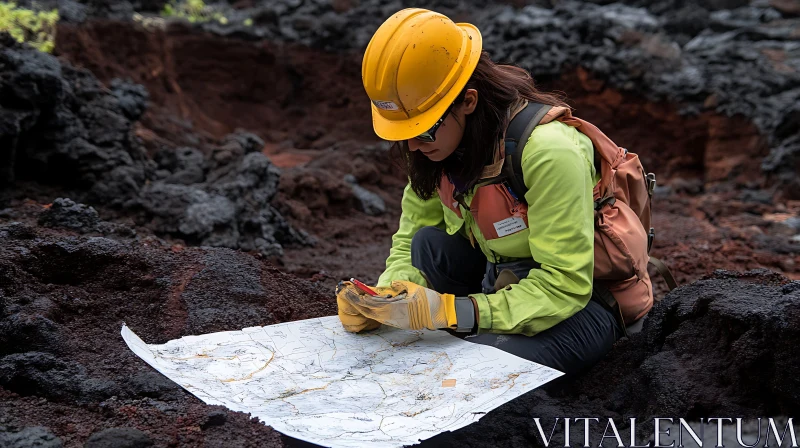 Field Researcher Examining Geological Map AI Image