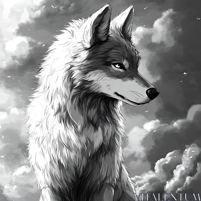 AI ART Wolf in Gray Scale