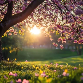 Floral Meadow at Sunset
