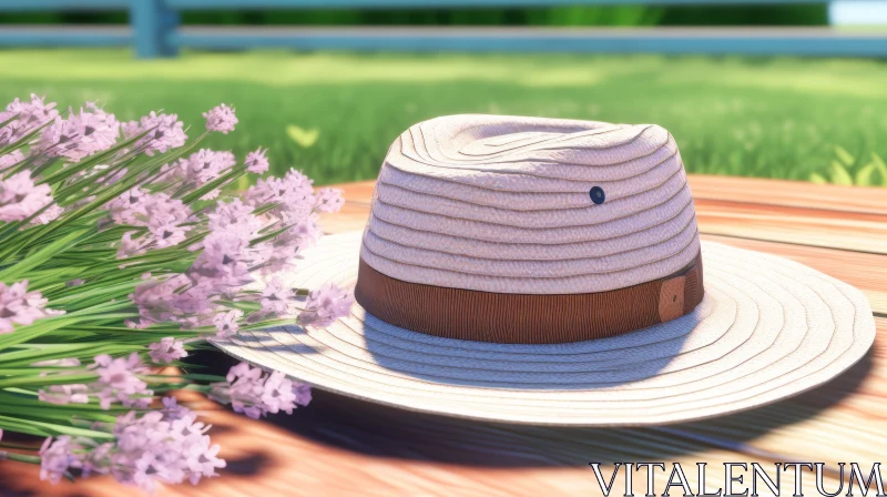 Delicate Hat Resting on Vibrant Flowers - Photorealistic Rendering AI Image