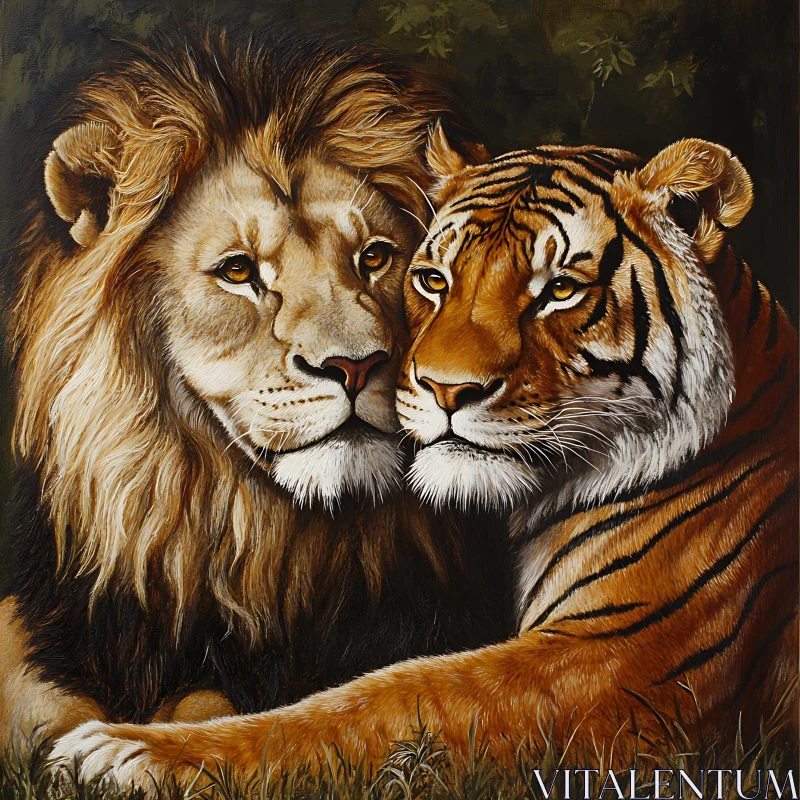 Affectionate Lion and Tiger Together AI Image