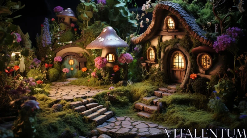 AI ART Enchanting Fairy Village in a Lush Woodland Path