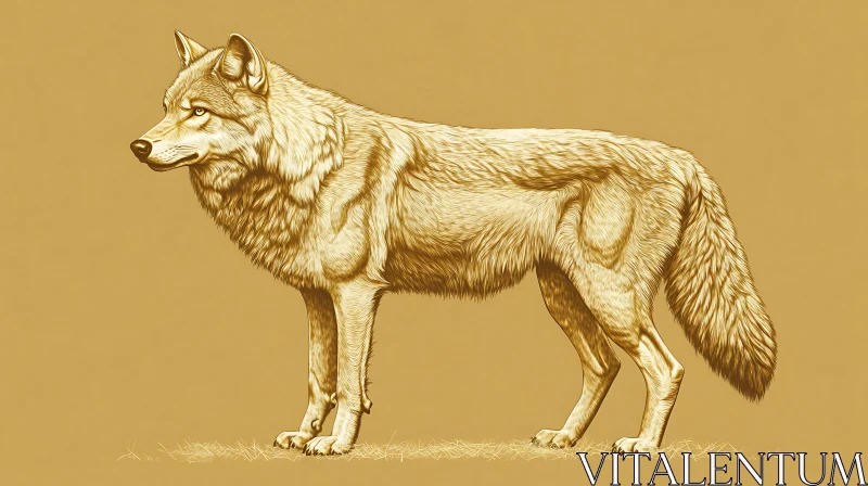 Wolf in Profile, Golden Illustration AI Image