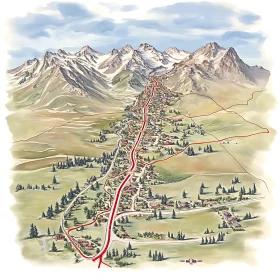 Valley Village Between Majestic Mountains