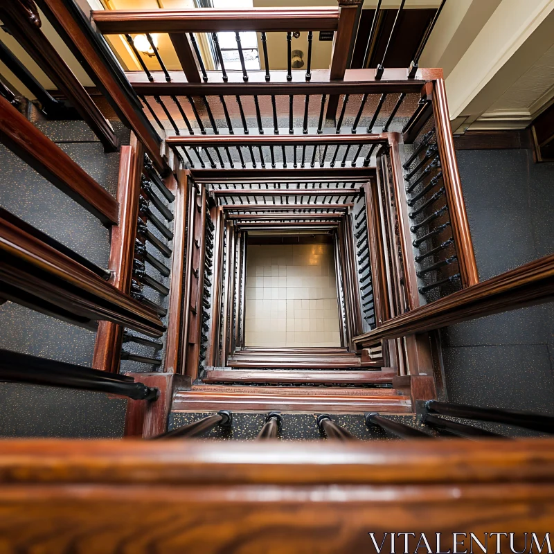 AI ART Geometric Spiral Staircase with Wooden Railings