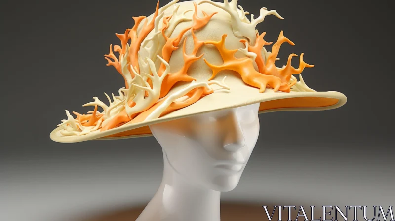 Fiery Orange Mannequin Hat with Extruded Design AI Image