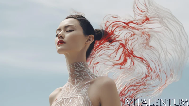 Young Woman in Futuristic Chromatic Waves: A Surrealistic Art AI Image