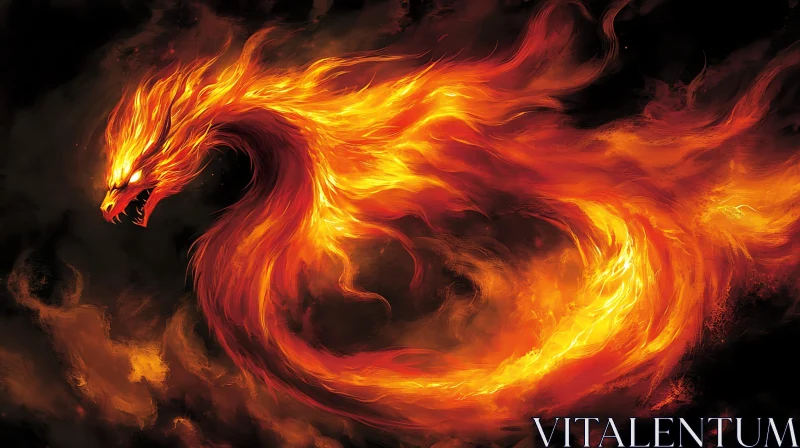 Blazing Dragon in the Dark AI Image